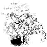  1girl =_= animal_ears arknights bokiboki333 braid chibi closed_eyes greyscale leopard_ears leopard_girl leopard_tail long_hair monochrome open_mouth pramanix_(arknights) simple_background sleeping solo tail tail_pillow tiara white_background 