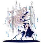  1girl ana_schariac ana_schariac_(herrscher_of_ice) bare_legs barefoot blue_eyes breasts cape chain chained colored_skin floating floating_hair full_body fur-trimmed_cape fur_trim grey_hair honkai_(series) honkai_impact_3rd ice long_hair looking_at_viewer multicolored_hair multicolored_skin official_art third-party_source transparent_background two-tone_skin white_hair 