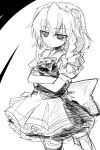  apron braid breasts closed_mouth collared_shirt commentary_request cowboy_shot crossed_arms expressionless izayoi_sakuya maid maid_apron maid_headdress oka_(bananashoe) puffy_short_sleeves puffy_sleeves shirt short_sleeves side_braid simple_background single_braid sketch skirt small_breasts thighhighs touhou vest waist_apron white_background 
