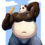  2023 absurd_res anthro armpit_hair bear belly big_belly black_body black_nose body_hair bottomwear bulge clothing food giant_panda hi_res kemono korouxus male mammal moobs navel overweight overweight_male popsicle shorts solo tongue tongue_out white_body 