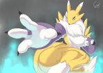  absurd_res anthro bandai_namco big_breasts black_sclera blue_eyes breasts canid canine coel_(artist) digimon digimon_(species) female fur hi_res mammal nude renamon solo white_body white_fur yellow_body yellow_fur 