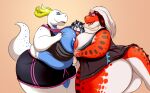  2018 anthro big_breasts big_butt blood bodily_fluids bottomwear breast_squish breasts butt chubby_anthro chubby_female claws clothing dinosaur dizzy_eyes domestic_cat dress_shirt exposed_breasts fan_character fangs felid feline felis female fur group hair hand_on_breast hi_res male mammal nipples nosebleed open_mouth overweight overweight_anthro overweight_female raised_tail reptile scales scalie shenzel shenzel_(shenzel) shirt shorts side_view slightly_chubby squish standing tail tank_top teeth theropod tongue topwear trinity_(shenzel) trio tyrannosaurid tyrannosaurus tyrannosaurus_rex 