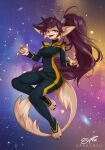  alien anthro clothed clothing dragonfu female floating hair hi_res long_hair looking_at_viewer paws ponytail purple_hair solo tail zex_(dragonfu) 