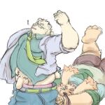  2023 anthro balls bear bottomwear canid canine canis clothing cu_sith_(tas) domestic_dog duo eyes_closed genitals hi_res kemono leib_(tas) lifewonders male mammal necktie nigauritaruto overweight overweight_male pants penis polar_bear shirt simple_background tokyo_afterschool_summoners topwear ursine 