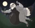  absurd_res athletic big_tail bigburrbailey black_sclera bodily_fluids canid canine drooling full_moon hi_res huge_belly male mammal mastectomy_scar memphis_(bigburrbailey) moon muscular running saliva scar soft_belly solo tail tongue tongue_out trans_(lore) trans_man_(lore) transformation vore vore_belly were werecanid werecanine werewolf 