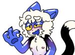  2023 blue_arms blue_ears blue_face blue_mouth blush colored cyanosis dipstick_tail felid feline gradient_arms gradient_face hi_res male mammal markings nipples ok_hand pop_(popstick) popstick simple_background solo tail tail_markings white_background white_face yellow_eyes 