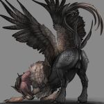  anus avian breasts butt dripping dripping_pussy european_mythology feathers female feral genitals greek_mythology hi_res hippogriff hooves mythological_avian mythology presenting presenting_hindquarters pussy raised_tail raised_wings simple_background solo tail talons venlightchaser wings 
