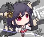  1girl aiguillette black_hair cannon character_name chibi detached_sleeves hair_ornament highres japanese_clothes kantai_collection kuroneko_(kuroneko_works) nontraditional_miko red_eyes rigging short_hair solo turret wide_sleeves yamashiro_(kancolle) 