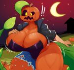  2023 big_breasts black_sclera breasts clothing digital_media_(artwork) dreamerknight elemental_creature elemental_humanoid female flora_fauna halloween hi_res holidays huge_breasts huge_hips huge_thighs human humanoid mammal mid_transformation muscular_thighs plant plant_humanoid solo thick_thighs torn_clothing wide_hips yellow_eyes 