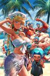 6+girls ball beach beachball bikini black_one-piece_swimsuit blue_eyes breasts character_doll cleavage edmond_honda family father_and_daughter hakan hakan&#039;s_daughters highres mega_man_(character) mega_man_(classic) mega_man_(series) melike mother_and_daughter multiple_girls ocean one-piece_swimsuit palm_tree panzer_(pnzrk) street_fighter street_fighter_ii_(series) street_fighter_iv_(series) swimsuit tree 