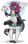  anthro bottomwear cleaning_tool clothed clothing dragon feather_duster genitals girly hi_res maid_uniform male no_underwear penis skirt stylusknight uniform 