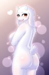  anthro blush body_blush bovid butt caprine deltarune female fluffy_hinu fur goat hi_res horn long_ears looking_at_viewer looking_back mammal nude red_eyes shy slightly_chubby solo tail toriel undertale undertale_(series) white_body white_fur white_horn white_tail 