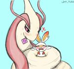 &lt;3 armless blue_background blush bodily_fluids coiling coiling_another condom drooling duo eyes_closed female feral generation_3_pokemon generation_8_pokemon hair jeff_rodrz male milotic nintendo pink_hair pokemon pokemon_(species) saliva scorbunny sexual_barrier_device simple_background sweat teeth whiskers white_body 