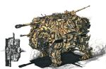 absurdres alternate_universe balkenkreuz camouflage cannon chenlongque comparison concept_art cross english_commentary germany gun highres light machine_gun machinery mecha military military_vehicle multiple_views robot the_man_in_the_high_castle walker_(robot) weapon wehrmacht 