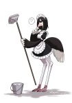  anthro avian avian_feet bird black_body black_feathers black_hair brown_eyes bucket choker claws cleaning_tool clothing container digitigrade feathers female hair hi_res jewelry legwear maid_headdress maid_uniform mop necklace ostrich question_mark ratite semi-anthro simple_background small_waist solo tail_feathers thigh_highs toipokun_oyashi uniform white_background white_body white_feathers wide_hips winged_arms wings 