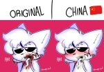  &lt;3 ahegao anthro black_sclera blood blood_in_mouth blood_on_hand blush blush_lines bodily_fluids chinese_flag clothing digital_media_(artwork) disastercat domestic_cat excited felid feline felis fingers gore hair hi_res humanoid long_tongue looking_pleasured male mammal meme nick_(disastercat) open_mouth sharp_teeth simple_background smile teeth text tongue tongue_out white_hair 