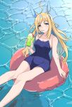  1girl ahoge animal_ears blonde_hair blue_eyes blue_hair blue_nails blue_one-piece_swimsuit breasts cleavage closed_mouth colored_inner_hair commentary_request competition_school_swimsuit competition_swimsuit covered_navel cup drinking_straw drinking_straw_in_mouth feet_out_of_frame gradient_hair harukazetabiji highres holding holding_cup horse_ears horse_girl innertube long_hair looking_at_viewer medium_breasts multicolored_hair neo_universe_(umamusume) one-piece_swimsuit school_swimsuit solo streaked_hair swimsuit tracen_swimsuit umamusume very_long_hair water 