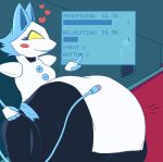  abdominal_bulge absorption_vore ambiguous_gender animal_humanoid anthro attribute_theft belly belly_expansion belly_inflation belly_overhang big_belly big_breasts blue_hair blush breasts clothed clothing darkner deltarune dialogue digital_drawing_(artwork) digital_media_(artwork) duo expansion felid feline female floating_hands fur hair hi_res humanoid hyper hyper_belly imminent_digestion inflation machine mammal mammal_humanoid mrsmile navel open_mouth oral_vore questionable_consent robot simple_background tail tasque_manager text thick_thighs undertale_(series) vore yellow_eyes 