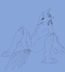  absurd_res angry anthro avian bird breath_of_the_wild genitals hi_res line_art looking_up male nintendo penis revali rito simple_background slit solo spread_legs spreading the_legend_of_zelda thelegendofzelda therobd wings 