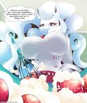  alolan_form alolan_ninetales anthro big_breasts blue_eyes bottomwear bowl breasts brown_hair clothed clothing container dairy_products dessert digital_media_(artwork) duo english_text extreme_size_difference female food fruit fur generation_1_pokemon hair hat headgear headwear hi_res huge_breasts human icing inside kitchen_utensils larger_anthro larger_female looking_down male mammal micro muffin_(furryartexpert) multi_tail neckerchief nintendo nipples plant pokemon pokemon_(species) pokemon_cafe_remix pokemorph preparing_food regional_form_(pokemon) signature size_difference skirt smaller_human smaller_male strawberry tail text thought_bubble tools topwear unaware uniform waiter waiter_suit waitress_uniform watermark whipped_cream whisk white_body white_fur zantchan 