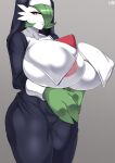  absurd_res big_breasts breasts clothed clothing female gardevoir generation_3_pokemon green_hair hair hi_res huge_breasts nintendo not_furry nun pokemon pokemon_(species) solo standing wirberlwind 