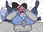  ahegao anal anal_penetration anthro balls blue_body blue_fur blush blush_lines canid canine deep_blu_the_fox duo faceless_character faceless_male fangs fox fur genitals grey grey_body guide_lines hi_res human humanoid invalid_color looking_pleasured male male/male mammal motion_lines penetration penis speech_bubble teeth theyogurtagenda 