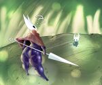  absurd_res anthro arthropod big_butt black_body black_eyes blush bodily_fluids bottom_heavy breasts brown_cloak butt cloak clothing duo empty_eyes featureless_breasts female green_background grey_cloak hi_res hollow_knight hornet_(hollow_knight) huge_butt insect male melee_weapon polearm question_mark simple_background spear sussyrock sweat sweatdrop team_cherry the_knight_(hollow_knight) thick_thighs weapon white_body wide_hips 