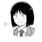  1girl closed_mouth dot_nose greyscale iwakura_mitsumi light_blush looking_at_viewer monochrome necktie onsen_tamago_(hs_egg) portrait raised_eyebrows school_uniform shirt short_hair simple_background sketch skip_to_loafer smile solo white_background 