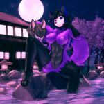  absurd_res anthro breasts canid canine canis female full_moon fur genitals hi_res landscape looking_at_viewer lucia_(sweetheart) mammal moon night paws pussy smile solo tail tail_mouth tongue tongue_out unusual_anatomy unusual_tail water wet wet_body wet_fur wolf xlyuz 
