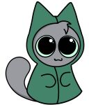  big_pupils cloak cloak_only clothing colored dilated_pupils domestic_cat felid feline felis gooblie_2 green_cloak green_clothing green_sclera hi_res isaac_(gooblie_ii) male mammal pupils silly solo tail toony 