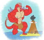  abs absurd_res anthro balls_outline big_muscles bulge claws dragon eyebrows flexing genital_outline hi_res huge_muscles hyper hyper_muscles looking_at_viewer macro male muscular nintendo nipples non-mammal_nipples pecs penis_outline proxol_(artist) scalie sea solo tail the_legend_of_zelda unibrow valoo volcano water wind_waker 