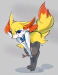  ambiguous_gender anthro bent_over black_body blue_collar blue_eyeshadow blush braixen canid canine collar dated discocci eyeshadow fur generation_6_pokemon grey_background hi_res holding_object holding_stick inner_ear_fluff looking_at_viewer makeup mammal multicolored_body multicolored_fur nintendo pokemon pokemon_(species) red_body red_ear_fluff red_fur red_nose shadow signature simple_background solo standing stick text tuft two_tone_body white_body white_fur yellow_body yellow_fur 
