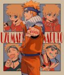  1boy abanovo blonde_hair blue_eyes candy child choker commentary dated_commentary english_text facial_mark food forehead_protector highres lollipop looking_at_viewer male_focus microphone naruto naruto_(series) one_eye_closed open_mouth short_hair solo spiked_hair symbol-only_commentary tongue tongue_out uzumaki_naruto whisker_markings 