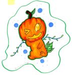  2020 food fruit happy hi_res hollow_eyes leaf leaf_tail looking_at_viewer one_eye_closed orange_body plant pumpkin sitting spirit tail wink winking_at_viewer 