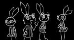  anthro black_and_white black_background black_body breasts clothed clothing dress female lagomorph leporid looking_at_viewer mammal monochrome multiple_images rabbit scut_tail short_tail simple_background solo spindaron standing tail vib-ribbon vibri white_line_art 