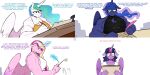  anthro blue_body blue_fur blue_hair breasts cleavage clothed clothing comic equid equine eyewear female friendship_is_magic fur glasses glowing hair hasbro hi_res horn letter levitation loose_feather magic mammal muscular muscular_anthro muscular_female my_little_pony paper pink_body pink_fur princess_cadance_(mlp) princess_celestia_(mlp) princess_luna_(mlp) queen_chrysalis_(mlp) quill redxbacon shining_armor_(mlp) simple_background sparkles twilight_sparkle_(mlp) white_background white_body white_fur winged_unicorn wings 