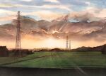  cloud cloudy_sky day highres light_rays morning nature no_humans orange_sky original outdoors painting_(medium) power_lines scenery shadow sky sunlight sunrise tlctm7h8wdwnthx traditional_media transmission_tower 