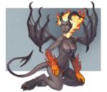  2019 abs athletic athletic_female athletic_humanoid back_wings bat_wings bedroom_eyes big_hands breasts curved_horn demon demon_humanoid demonic digital_drawing_(artwork) digital_media_(artwork) eyebrows featureless_breasts featureless_crotch female feverchilll fire flaming_hair full-length_portrait fur gloves_(marking) grey_background grey_body grey_fur grey_hair grey_hooves grey_horn grey_skin grey_tail grey_wings hair hairy_legs hands_on_knees hands_on_legs hands_on_thighs heroes_of_might_and_magic heroes_of_might_and_magic_5 hooves horn humanoid humanoid_pointy_ears kneeling long_tail looking_aside looking_back markings membrane_(anatomy) membranous_wings midriff might_and_magic multicolored_body multicolored_hair multicolored_skin narrowed_eyes navel nude on_ground orange_body orange_hair orange_pseudo_hair orange_skin portrait pose pseudo_hair red_hair red_pseudo_hair seductive sharp_horn simple_background smile solo succubus succubus_mistress tail teeth teeth_showing textured_background two_tone_body two_tone_hair two_tone_skin ubisoft white_background wide_hips wings yellow_eyes yellow_sclera 