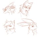  anthro canid cheek_tuft clothing eyewear eyewear_on_head facial_tuft glistening glistening_eyes goggles goggles_on_head hair jewelry kuttoyaki lagomorph leporid long_ears looking_at_viewer male mammal messy_hair monochrome mouth_closed necklace pupils rabbit simple_background sketch_page slit_pupils topwear tuft 