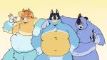  16:9 4k 5_finger_fingering absurd_res anthro australian_cattle_dog bandit_heeler big_chest big_pecs black_eyes blue_body blue_eyebrows blue_fur bluey_(series) brother_(lore) brothers_(lore) canid canine canis cattledog chubby_anthro chubby_male domestic_dog eyebrows fur group hair herding_dog hi_res looking_at_viewer male male_focus mammal multicolored_body multicolored_fur muscular_arms navel nude orange_eyebrows overweight overweight_anthro overweight_male pastoral_dog pawpads pecs quanjiang radley_heeler sibling_(lore) simple_background smile stripe_heeler trio widescreen yellow_background 
