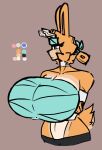  anthro antlers bandanna big_breasts blue_eyes breasts chest_wraps choker color_swatch crossed_arms female freckles fur hazel_(shewiff) hi_res horn huge_breasts jackalope jewelry kerchief lagomorph looking_away mammal necklace orange_body orange_fur shewiff solo wide_hips wraps 