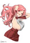  1girl armpit_cutout breasts clothing_cutout cropped_torso highres kantai_collection large_breasts long_hair looking_at_viewer luigi_di_savoia_duca_degli_abruzzi_(kancolle) multicolored_hair pink_eyes pink_hair pleated_skirt red_hair red_shirt red_skirt shirt sideboob simple_background skirt solo streaked_hair twitter_username white_background white_shirt yamano_rita 