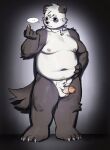  2023 9x8bit anthro balls bear belly black_body black_nose erection genitals giant_panda humanoid_hands kemono male mammal moobs navel nipples overweight overweight_male penis solo white_body 