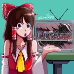  gensokyo_odyssey hakurei_reimu kanpaithighs open_mouth television touhou 