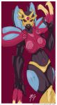  1girl absurdres alien armor beast_wars black_lips blackarachnia boots breasts claws colored_skin highres humanoid_robot large_breasts m-a-v-e-r-i-c-k panties red_eyes robot shoulder_armor solo thick_thighs thighs transformers underwear yellow_panties 