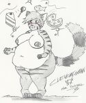 4_toes 5_fingers anthro belly big_belly blush breasts cake candy cleverfoxman dessert domestic_cat eyebrows feet felid feline felis female fingers fish food fur genitals grass hair inner_ear_fluff lollipop mammal marine multicolored_body multicolored_fur navel nipples obese obese_anthro obese_female outside overweight overweight_anthro overweight_female pizza plant pussy solo stripes tail toes tuft 