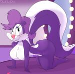 all_fours anthro bed big_breasts breasts butt davidsanchan duo featureless_breasts female fifi_la_fume furniture hi_res huge_breasts mammal mephitid mirror nude skunk thick_thighs tiny_toon_adventures warner_brothers 