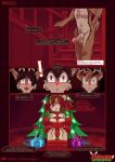  absurd_res anthro antlers arms_tied bound breast_squish breasts celeste_(iestragon) christmas christmas_tree clothed clothing comic deer dialogue digital_drawing_(artwork) digital_media_(artwork) duo english_text erection female fur genitals gift gift_wrapped hair hi_res holidays horn legs_tied looking_at_viewer lustragon male male/female mammal new_world_deer nude penis plant red_hair reindeer speech_bubble squish tail text tongue tree url watermark 