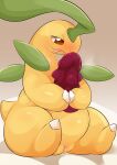  absurd_res bayleef bodily_fluids dildo female feral generation_2_pokemon genital_fluids genitals hi_res nintendo pokemon pokemon_(species) pussy pussy_juice sex_toy solo thick_thighs type yellow_body 