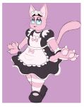  absurd_res anthro big_hands clothing domestic_cat dress evan_(snevanessence) felid feline felis footwear girly hi_res legwear maid_uniform male mammal pattern_clothing pattern_legwear snevanessence_(artist) socks solo striped_clothing striped_legwear stripes uniform 